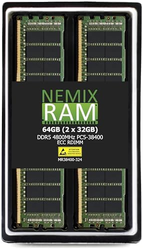 NEMIX RAM 64GB (2X32GB DDR5 4800MHZ PC5-38400 2Rx8 1.1V CL40 288-PIN ECC RDIMM Registered Server Memory KIT Compatible with Dell PowerEdge R760 Rack Server