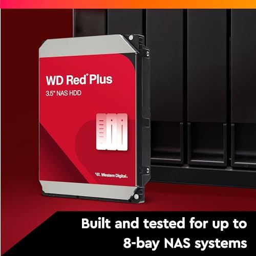Western Digital 8TB WD Red Plus NAS Internal Hard Drive HDD - 5640 RPM, SATA 6 Gb/s, CMR, 256 MB Cache, 3.5" - WD80EFPX