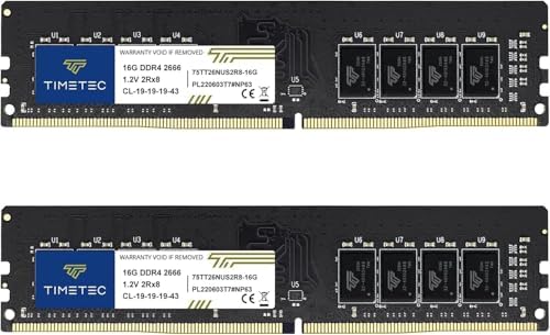 Timetec 32GB KIT(2x16GB) DDR4 2666MHz PC4-21300 Non-ECC Unbuffered 1.2V CL19 2Rx8 Dual Rank 288 Pin UDIMM Desktop Memory RAM Module Upgrade (32GB KIT(2x16GB))|B07CQ8FJXB