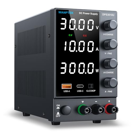DC Power Supply Variable 0-30V 0-10A, Adjustable Switching Regulated Bench Power Supplies with Encoder Coarse & Fine Knob, 3.6A USB & Type-C Quick-Charge, OCP Overcurrent Protection