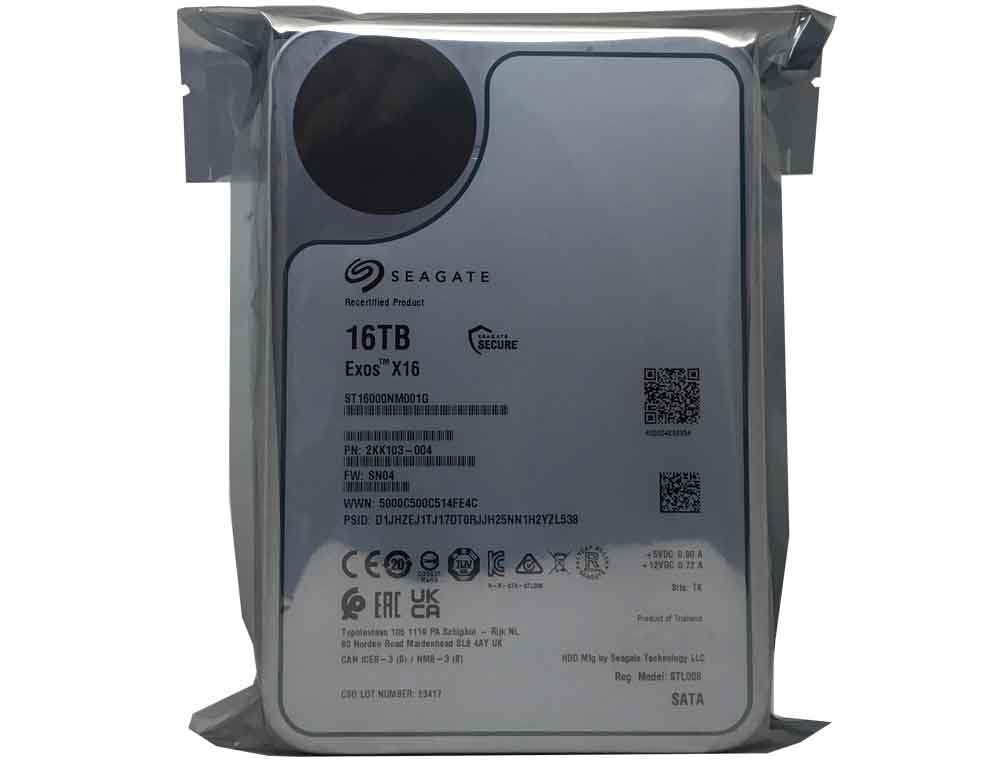 Seagate (Recertified) Exos X16 16TB 7200 RPM SATA 6Gb/s 256MB Cache 3.5-Inch Internal Data Center HDD Enterprise Hard Drive (ST16000NM001G)