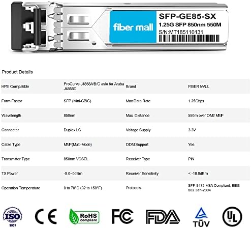 1G SFP SX for Cisco LC-SX-MMD GLC-SX-MM SFP-GE-S Ubiquiti unifi UF-MM-1G Netgear AGM731F D-Link DEM-311GT ZTE SFP-GE-M500 Extreme MGBIC-LC01 1000BASE-SX SFP 850nm 550m DOM Transceiver Module…|B0899NTT14