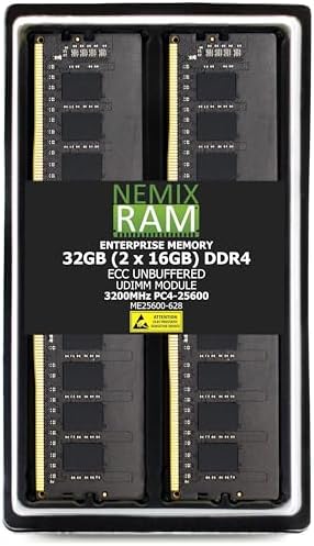 NEMIX RAM 128GB (4X32GB DDR4 3200MHZ PC4-25600 2Rx8 1.2V CL22 288-PIN ECC Unbuffered UDIMM KIT Compatible with Dell PowerEdge R350 Rack Server