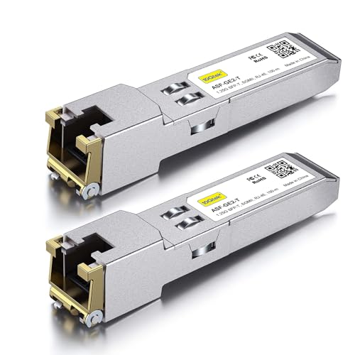 10Gtek 𝟭𝟬/𝟭𝟬𝟬/𝟭𝟬𝟬𝟬𝗕𝗮𝘀𝗲-𝗧 𝗖𝗼𝗽𝗽𝗲𝗿 𝗦𝗙𝗣, Auto-Negotiation SFP to RJ45 Mini-GBIC Transceiver or Cisco GLC-T(10/100/1000)/SFP-GE-T(10/100/1000) Pack of 2|B09NNMP934