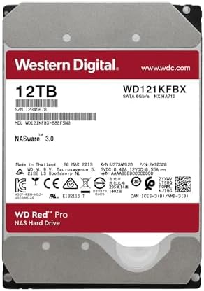 Western Digital 20TB WD Red Pro NAS Internal Hard Drive HDD - 7200 RPM, SATA 6 Gb/s, CMR, 512 MB Cache, 3.5" - WD201KFGX|B09TBF6GHJ