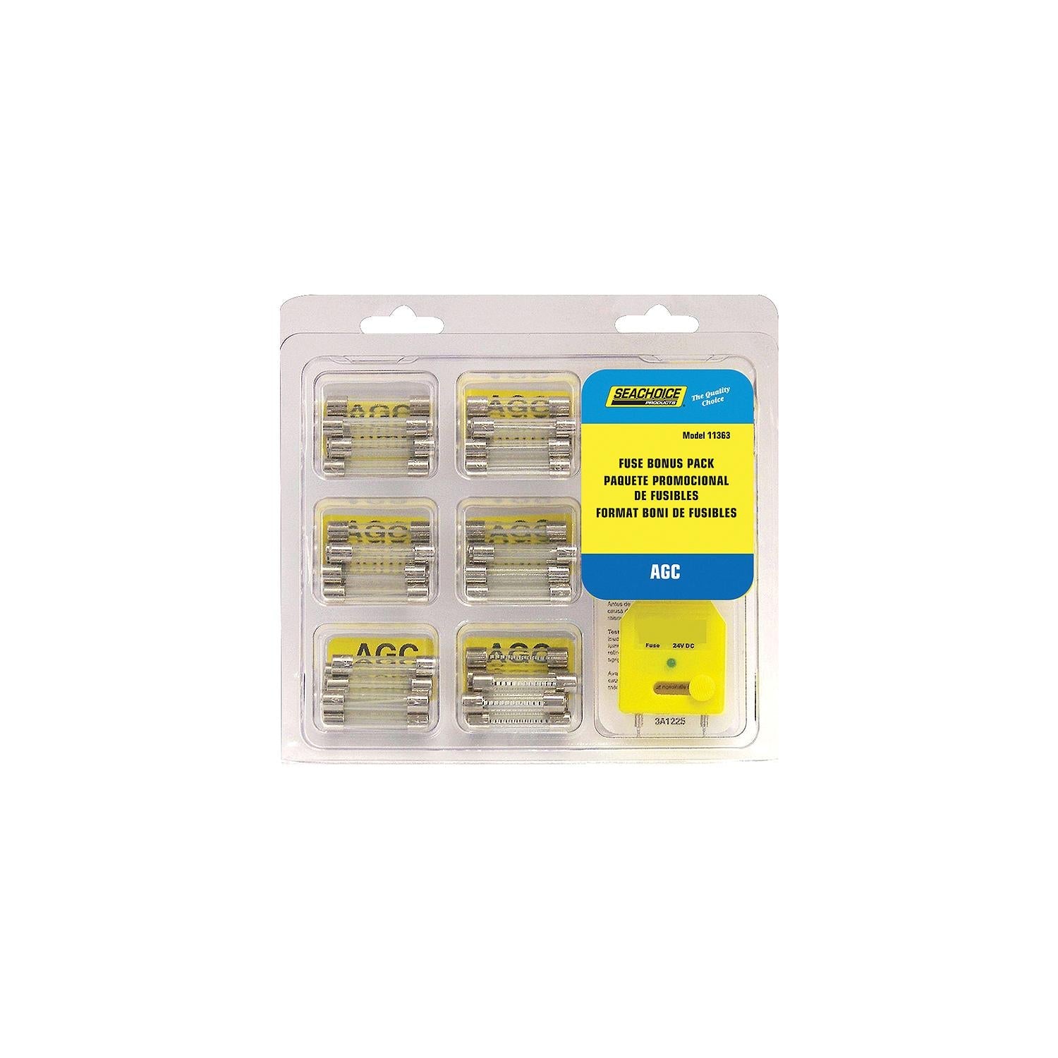 Seachoice SC11363 AGC Fuse Bonus Pack, 60 Assorted, Includes Tester, for Auto, Marine or Electronics Up to 12V