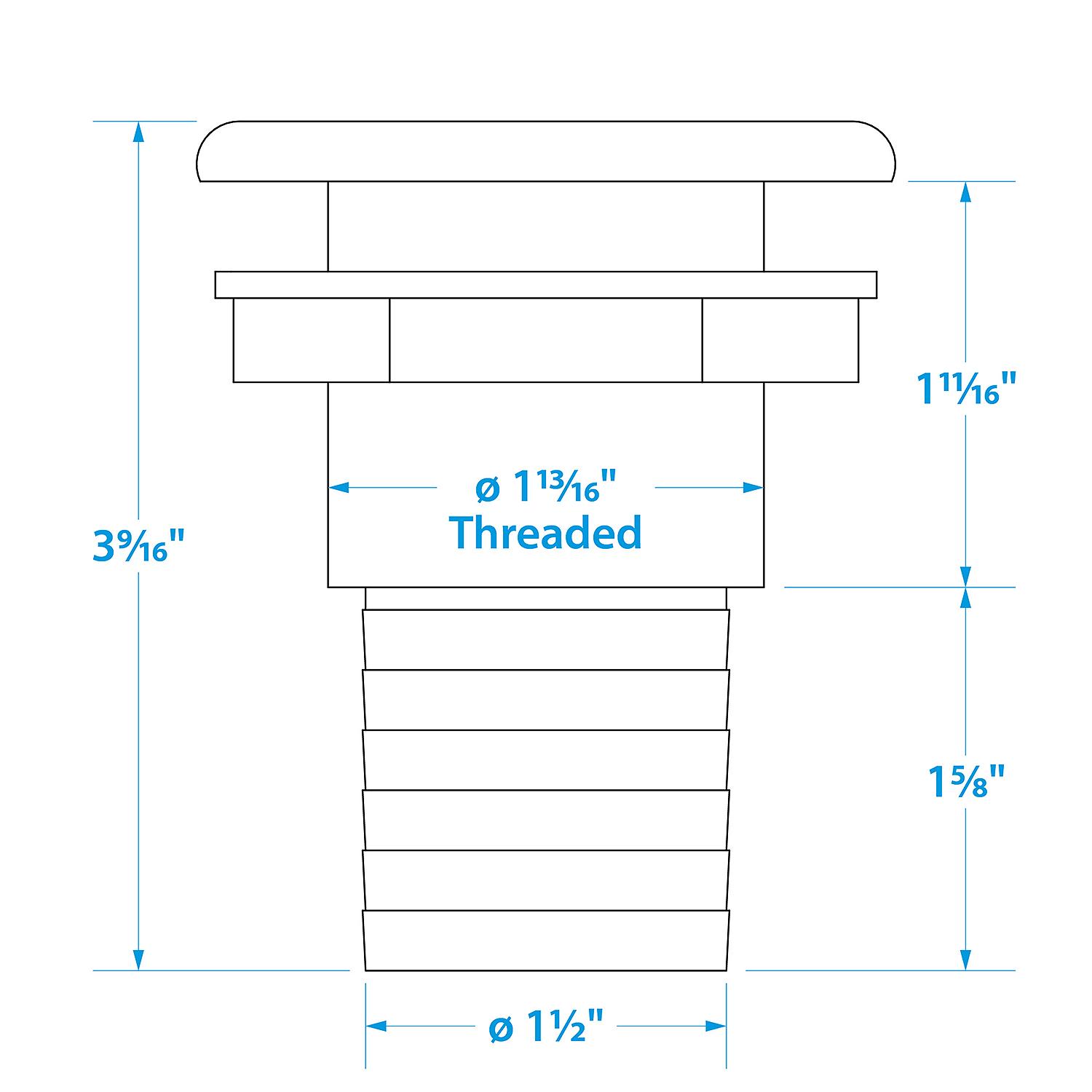 Seachoice 50-18111 Thru-Hull Connector w/ Broad Flange, White Finish, 1.5 In.