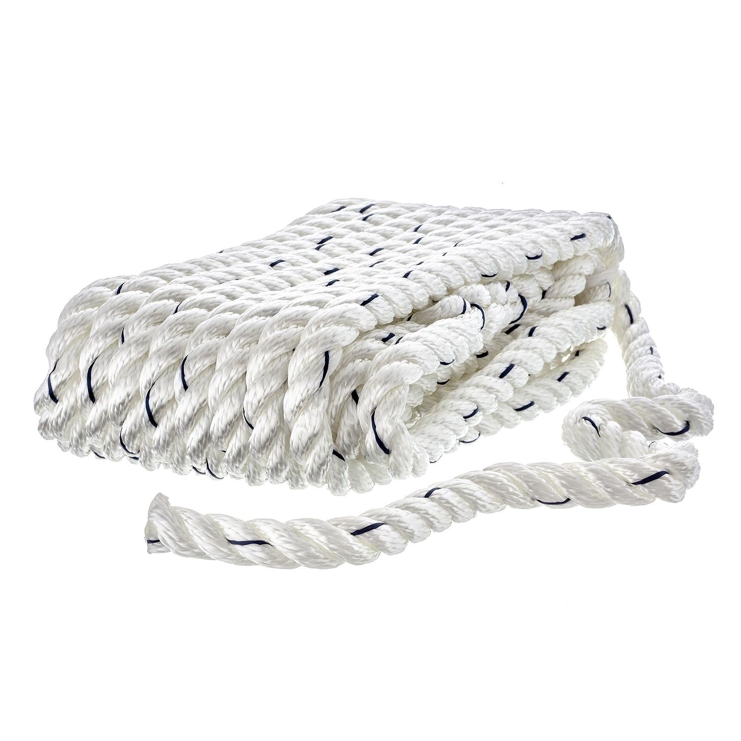 Seachoice 47571 Premium 3-Strand Twisted Nylon Dock Line, White w/ Blue Tracer, 1/2" x 25'