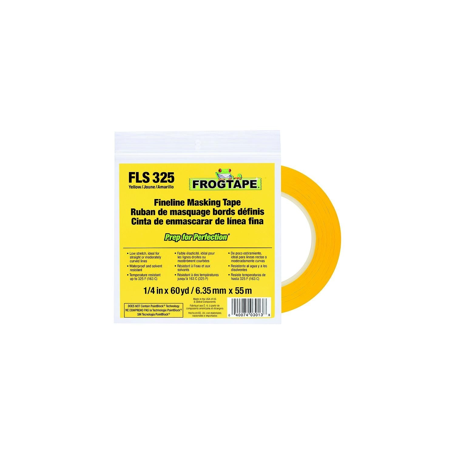 Shurtape 105690 FrogTape FLS 325 Yellow Low-Stretch PVC Fineline Masking Tape, 36 yards