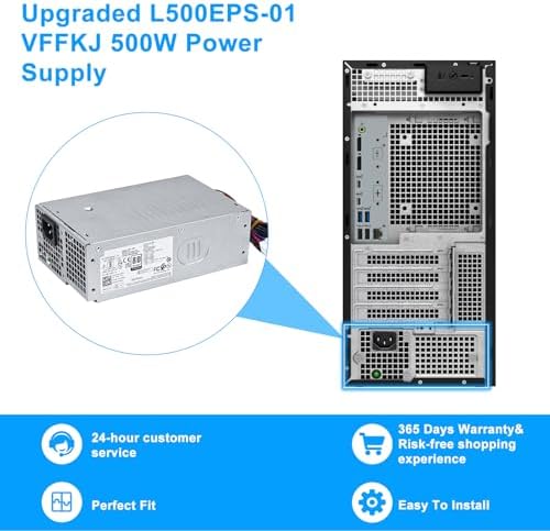 Upgraded D500EPS-01 500W Power Supply L500EPS-01 VFFKJ Compatible with Dell XPS 8950 Vostro 3901 3910 Inspiron 3910 D12 Latitude D500 Optiplex 7000MT HU500EPS-00 HU500EPS-01 DPS-500AB-58A Power Supply|B0DNSSH4GS