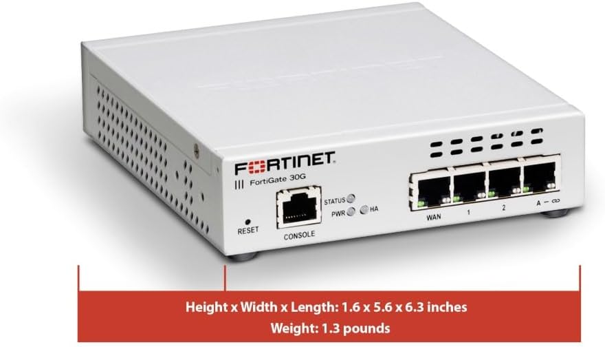 Fortinet FortiGate-30G Firewall for Small Offices with 4 Gigabit Ethernet RJ45 Ports (FG-30G)|B0DJBJMCWF