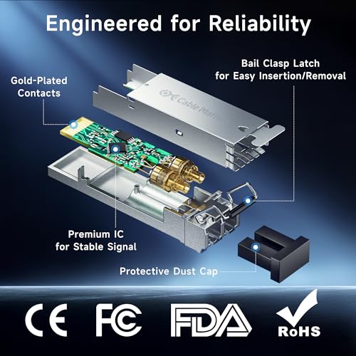 Cable Matters 2-Pack 1000BASE-SX SFP to LC Multimode 1G Fiber Transceiver Module, 1.25G, 800nm, MMP Fiber Up to 500m for Cisco, Ubiquiti, TP-Link, Huawei, MikroTik, Netgear, Supermicro, and More|B07TYSVP3R