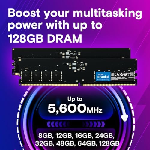 Crucial 64GB DDR5 RAM Kit (2x32GB), 4800MHz CL40 Desktop Memory, UDIMM 288-Pin, Compatible with 13th Gen Intel Core and AMD Ryzen 7000 - CT2K32G48C40U5|B09HW6ZJV5