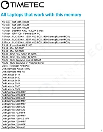Timetec 16GB DDR4 3200MHz (or 2933MHz or 2666MHz) PC4-25600 Non-ECC Unbuffered 1.2V CL22 2Rx8 Dual Rank 260 Pin SODIMM Laptop Notebook PC Computer Memory RAM Module Upgrade|B098TXZY34