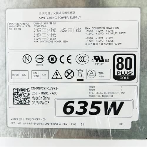 for T3600 T5600 635W Swap 80Plus Power Supply NVC7F 0NVC7F DPS-635AB A D635EF-00|B0G3FJ16XZ