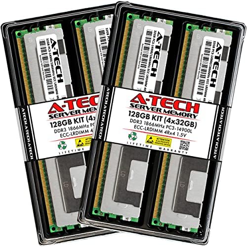 A-Tech 128GB Kit (4x32GB RAM for Dell PowerEdge C6220 II, M620, R620, R720, R920 | DDR3 1866MHz PC3-14900 ECC LRDIMM 4Rx4 1.5V Load Reduced Server Memory Upgrade