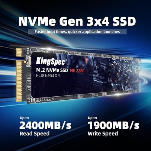 KingSpec SSD 512GB, M.2 NVMe Gen3x4 SSD 2280 - Up to 2400MB/s, Internal Solid State Drive with 3D NAND Flash, Compatible with Desktop and Laptop
