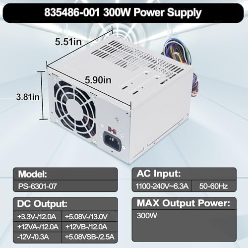 LXun Upgraded DPS-300AB-73 A 300W Power Supply Compatible with HP Omen 510 560 570 HP Pro Server Power Supply 667893-003Q PSU Replacement for Part PS-6301-07 715185-001 759766-001 PSU|B0FK4N122M