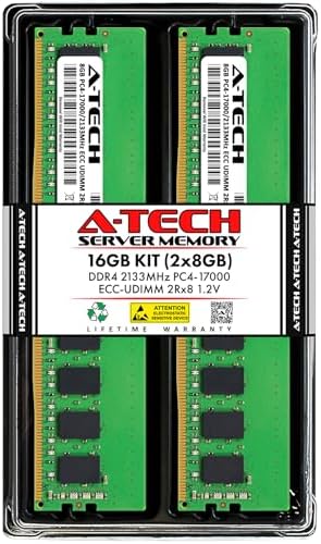 A-Tech Server 32GB Kit (2x16GB DDR4 2400MHz PC4-19200 ECC UDIMM 2Rx8 Dual Rank 1.2V ECC Unbuffered DIMM 288-Pin Server & Workstation RAM Memory Upgrade Modules (A-Tech Enterprise Series