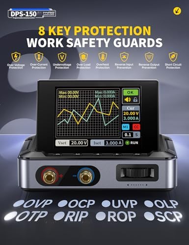 FNIRSI DPS-150 DC Power Supply Variable, 30V 5A Adjustable DC CNC Power Supply with 4-Digit IPS Display, <20mV Power Ripple, PD/QC/DC Input, PC Programmable Switching Power Supply (NO Power Adapter)|B0DFPNLG76