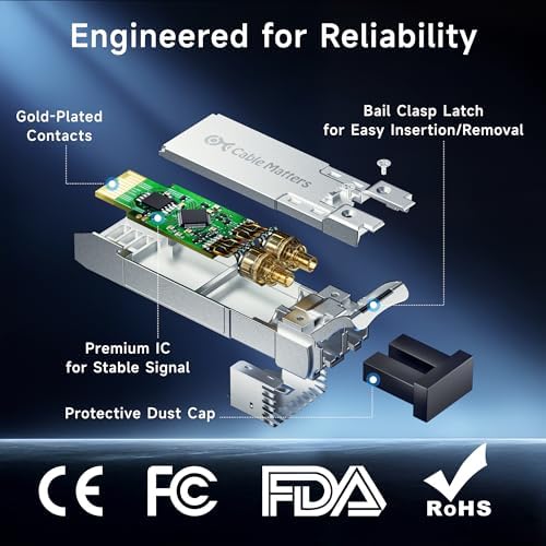 Cable Matters 2-Pack 10GBASE-SR SFP+ to LC Multimode 10G Fiber Transceiver Module, 10G, MMP Fiber, Up to 300m, for Cisco, Ubiquiti, TP-Link, D-Link, MikroTik, Netgear, Supermicro, HPE Aruba|B07TTKHG6T