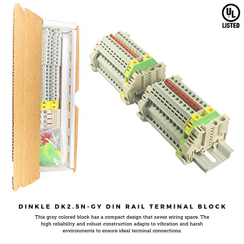 DIN Rail Terminal Blocks Gray Kit by International Connector 20 Dinkle DK2.5N 12 AWG Gauge 20A 600V Ground DK4N-PE Jumper DSS2.5N-10P End Covers End Brackets Grey|B07RWF97XT