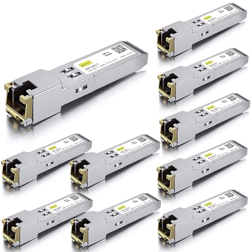 10GTEK 1.25G SFP-T, 1000BASE-T Copper SFP, SFP to RJ45 SFP Module Transceiver for Cisco SFP-GE-T, Meraki, Fortinet, Ubiquiti UniFi UF-RJ45-1G, D-Link, Supermicro, Netgear, TP-Link and More|B00U77IJ2M