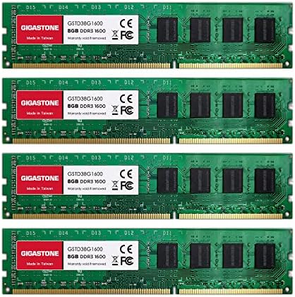 【DDR3 RAM】 GIGASTONE 32GB Kit (4x8GB DDR3/DDR3L 1600MHz (1333MHz PC3-12800 (PC3-10600 CL11 1.35V/1.5V 2Rx8 UDIMM 240 Pin Unbuffered Non ECC High Performance PC Desktop Memory Upgrade