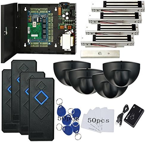 MENGQI-CONTROL 2 Door Access Control Board System 110-240V Power Supply Box North American ANSI Electric Strike Lock RFID Reader Enroll USB Reader RFID Card & Key Fobs,Phone APP Remotely Open Door