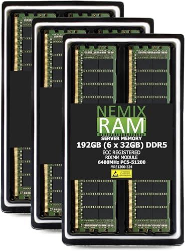 NEMIX RAM 128GB (4X32GB DDR5 6400MHZ PC5-51200 CL52 2Rx4 1.1V 288-PIN ECC RDIMM Registered Server Memory KIT Compatible with Dell PowerEdge R7715 Rack Server