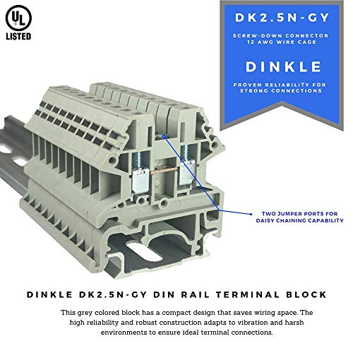 DIN Rail Terminal Blocks Gray Kit by International Connector 20 Dinkle DK2.5N 12 AWG Gauge 20A 600V Ground DK4N-PE Jumper DSS2.5N-10P End Covers End Brackets Grey|B07RWF97XT