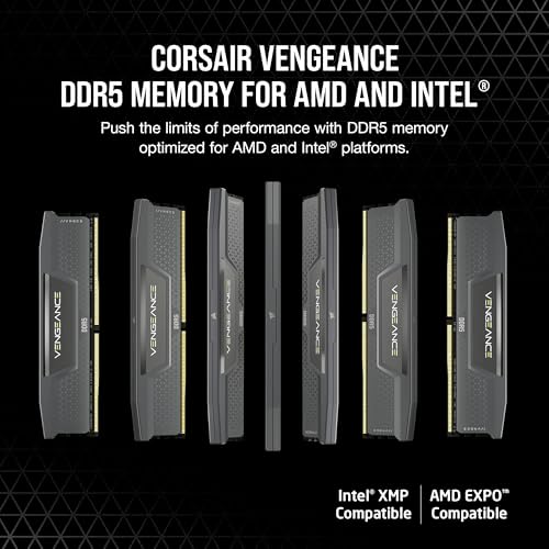 CORSAIR Vengeance DDR5 16GB (2x8GB DDR5 5200MHz CL40 AMD Expo Intel XMP iCUE Compatible Computer Memory – Gray (CMK16GX5M2B5200Z40