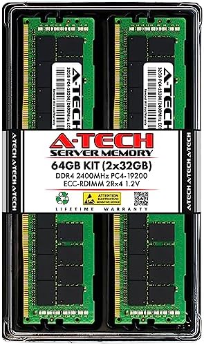 A-Tech 64GB Kit (2x32GB) DDR4 2400MHz PC4-19200 ECC RDIMM 2Rx4 Dual Rank 1.2V ECC Registered DIMM 288-Pin Server & Workstation RAM Memory Upgrade Modules (A-Tech Enterprise Series)|B081VVMT8Y
