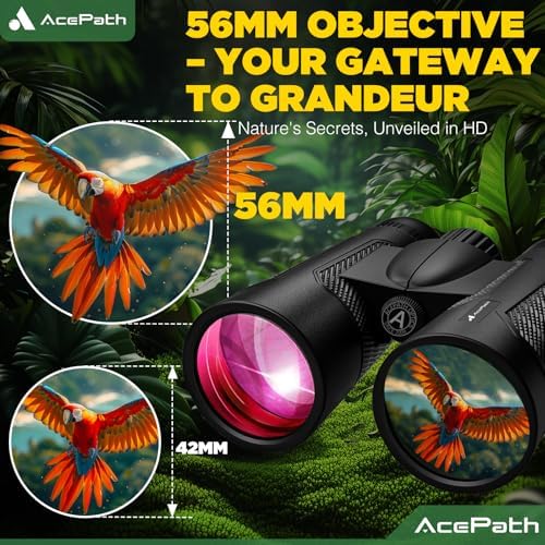 AcePath 15x56 Binoculars for Adults High Powered - Large View Waterproof Binoculars with Clear Low Light Vision - Compact Binocular Essentials for Hunting Camping Cruise Travel Bird Watching Sports