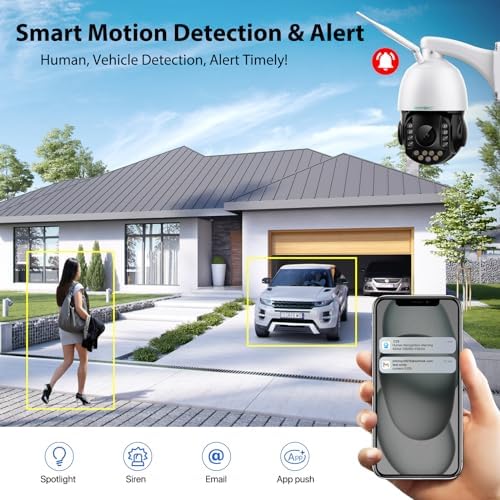 SV3C 4K 36X Zoom PTZ Camera Outdoor, 8MP Dual Band WiFi Security IP Cameras with Floodlight Color Night Vision, Humanoid Vehicle Detection, Auto Tracking,2-way Audio, ONVIF, RTSP,Cloud&SD Card Storage|B0CZ6J7GMR