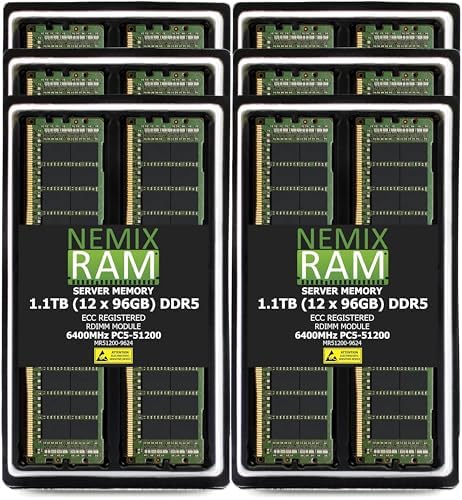 NEMIX RAM 128GB (4X32GB DDR5 6400MHZ PC5-51200 CL52 2Rx4 1.1V 288-PIN ECC RDIMM Registered Server Memory KIT Compatible with Dell PowerEdge R7715 Rack Server