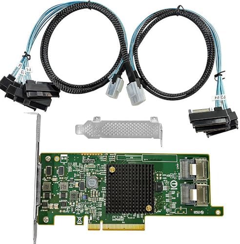 SAS HBA Card Compatible with LSI 9207-8i IT Mode PCIe SATA Expansion Card, 8-Port 6Gbps PCIe 3.0, Expander Support, HBA Controller with 2X SFF-8087 to 4X 8482 SAS Cables for TrueNAS unRAID NAS