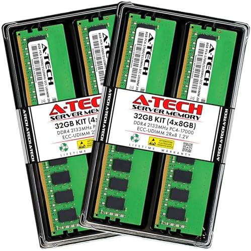 A-Tech Server 32GB Kit (2x16GB) DDR4 2133MHz PC4-17000 ECC UDIMM 2Rx8 Dual Rank 1.2V ECC Unbuffered DIMM 288-Pin Server & Workstation RAM Memory Upgrade Modules (A-Tech Enterprise Series)|B0BQ8P9M8P