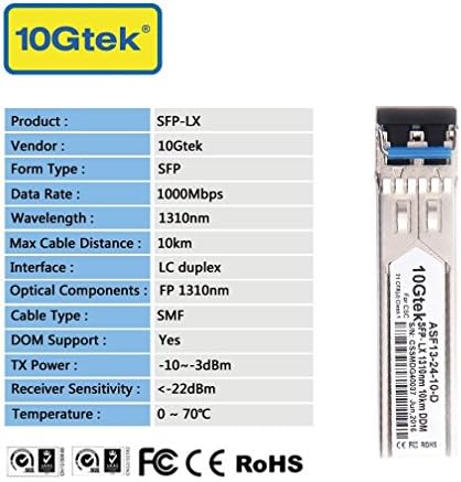 10Gtek 1000BASE-SX Gigabit SFP LC Multi-Mode Transceiver, Mini-GBIC Module for Cisco GLC-SX-MMD/GLC-SX-MM/SFP-GE-S, Ubiquiti UniFi UF-MM-1G, Meraki, Fortinet, TP-Link, 850nm, DDM, 550m, Pack of 2|B077SVS65C