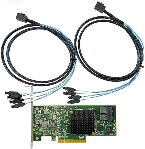 SAS HBA Card Compatible with LSI 9300-8i IT Mode PCIe SATA Expansion Card, 8-Port 12Gbps PCIe 3.0, SAS Expander Support, HBA Controller with 2X SFF-8643 to 4X SATA Cables for ZFS TrueNAS unRAID NAS