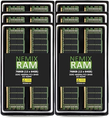 NEMIX RAM 256GB (4X64GB DDR5 4800MHZ PC5-38400 2Rx4 1.1V CL40 288-PIN ECC RDIMM Registered Server Memory KIT Compatible with Dell PowerEdge R7615 Rack Server