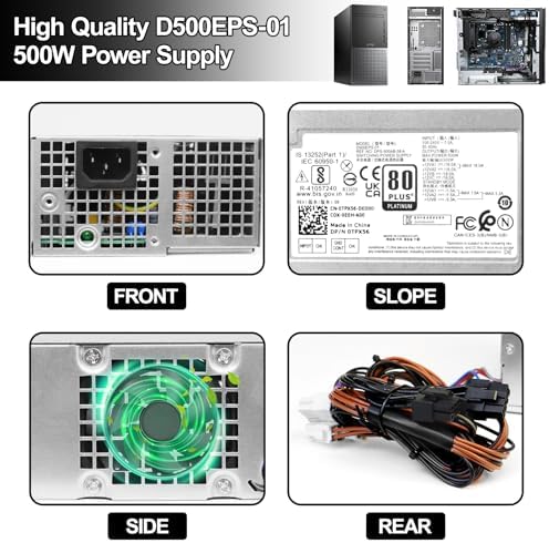 L500EPS-01 D500EPS-01 500W Power Supply Compatible with Dell XPS 8950 Vostro 3901 3910 Inspiron 3910 D12 Latitude D500 Optiplex 7000MT DPS-500AB-58A HU500EPS-00 HU500EPS-01 VFFKJ DYW3N