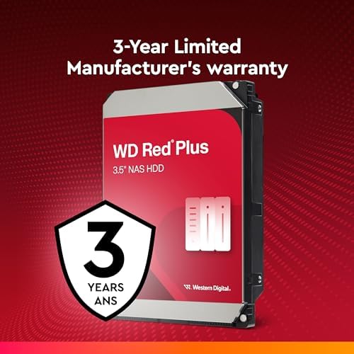 Western Digital 8TB WD Red Plus NAS Internal Hard Drive HDD - 5640 RPM, SATA 6 Gb/s, CMR, 256 MB Cache, 3.5" - WD80EFPX