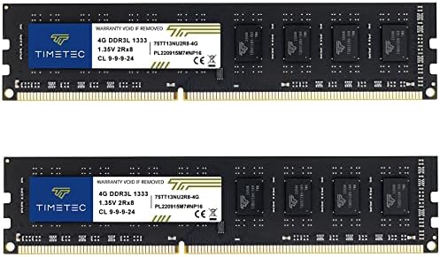 Timetec 8GB KIT (2x4GB) DDR3 / DDR3L 1333MHz PC3-10600 Non ECC Unbuffered 1.5V / 1.35V CL9 Dual Rank for Dell Optiplex 780 DT/MT/SFF Memory Ram Upgrade and More (Low Density 8GB KIT (2x4GB))|B071Z7BD2T