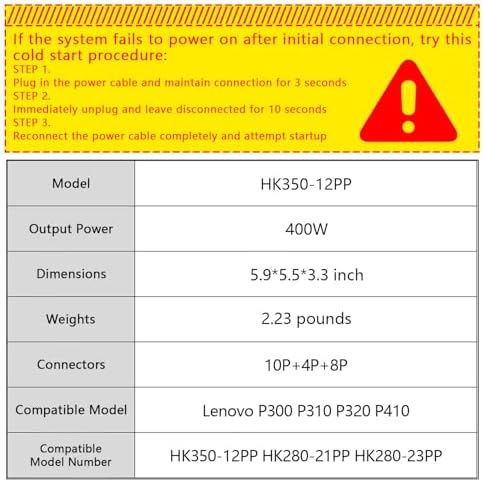 HK350-12PP 400W Power Supply Compatible with Lenovo P300 P310 P320 P410, M/N: FSP400-40AGPAA FSP250-30AGBAA HK280-21PP PCE028, P/N: A6860T A7000T A8800T T4900D SP50H29513 00PC738 m720T m920T|B0D2NG78XS