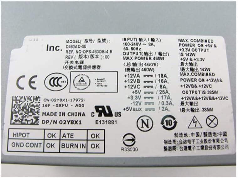 Genuine 2Y8X1 02Y8X1 CN-02Y8X1 for XPS 7100 8300 8500 460W Power Supply Unit PSU D460AD-00|B0C116JFXP
