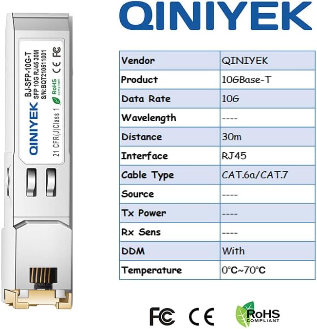 [2 Pack] 1.25/2.5/5/10G SFP+ to RJ45 Transceiver, Copper SFP+ Module, Cat.6a/7, up to 30m, for Cisco SFP-10G-T-S, MikroTik S+RJ10, Ubiquiti UF-RJ45-10G, Netgear AXM765, Netgear, TP-Link, Fortinet|B0BZPD68R7