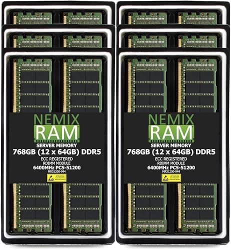 NEMIX RAM 32GB (1X32GB DDR5 6400MHZ PC5-51200 CL52 2Rx4 1.1V 288-PIN ECC RDIMM Registered Server Memory Compatible with Dell PowerEdge R6715 Rack Server