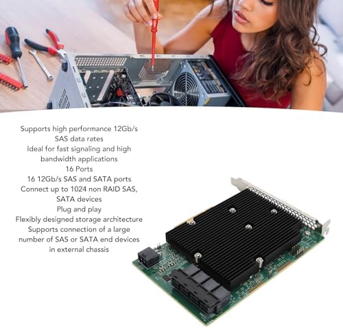 LSI SAS 9300 16I HBA Card, 12Gbps HBA RAID Controller Card with 16 SATA SAS Ports, for for Linux for VMware for Freebsd