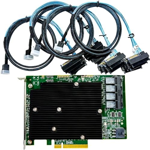 SAS HBA Card Compatible with LSI 9300-16i IT Mode PCIe SATA Expansion Card, 16-Port 12Gbps PCIe 3.0, Expander Support, HBA Controller with 4X SFF-8643 to 8482 SAS Cables for ZFS TrueNAS unRAID NAS